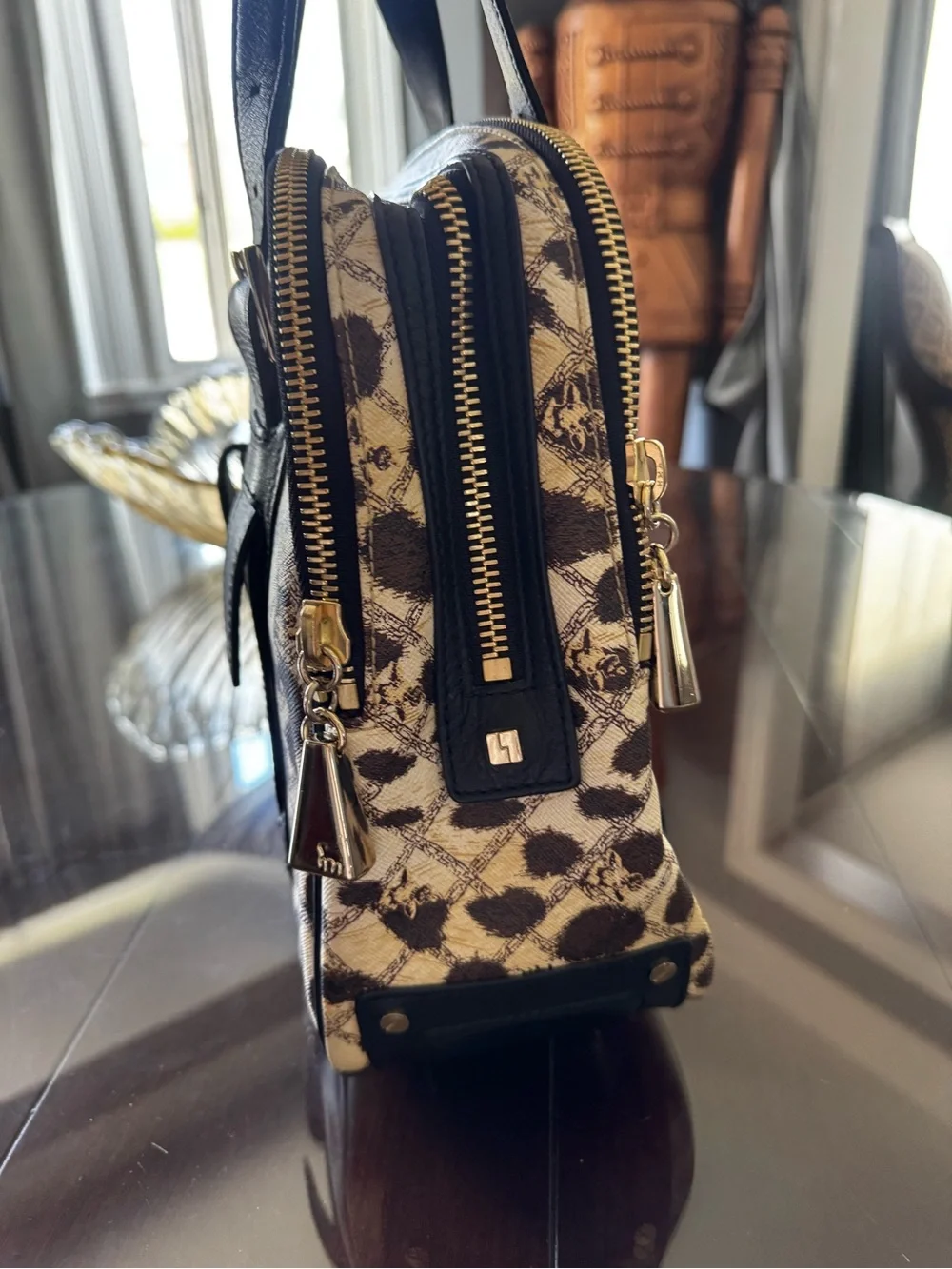 L.A.M.B. Cheetah animal print Patterned Satchel with Center Stripe
